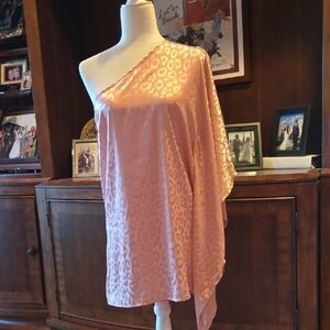 One-Shoulder Peach Leopard Print Poncho
